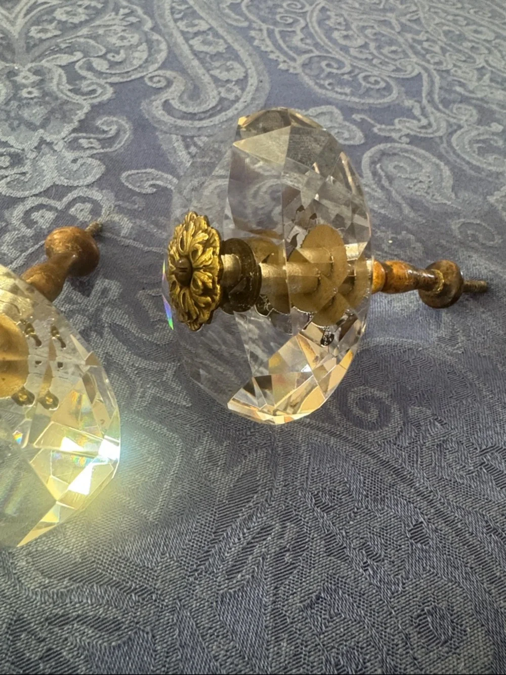 Vintage Pair of Crystal and Brass Curtain Hold backs